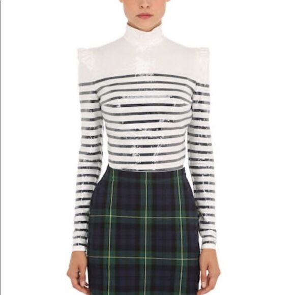 pushBUTTON green striped turtleneck sweater size small - Picture 1 of 8